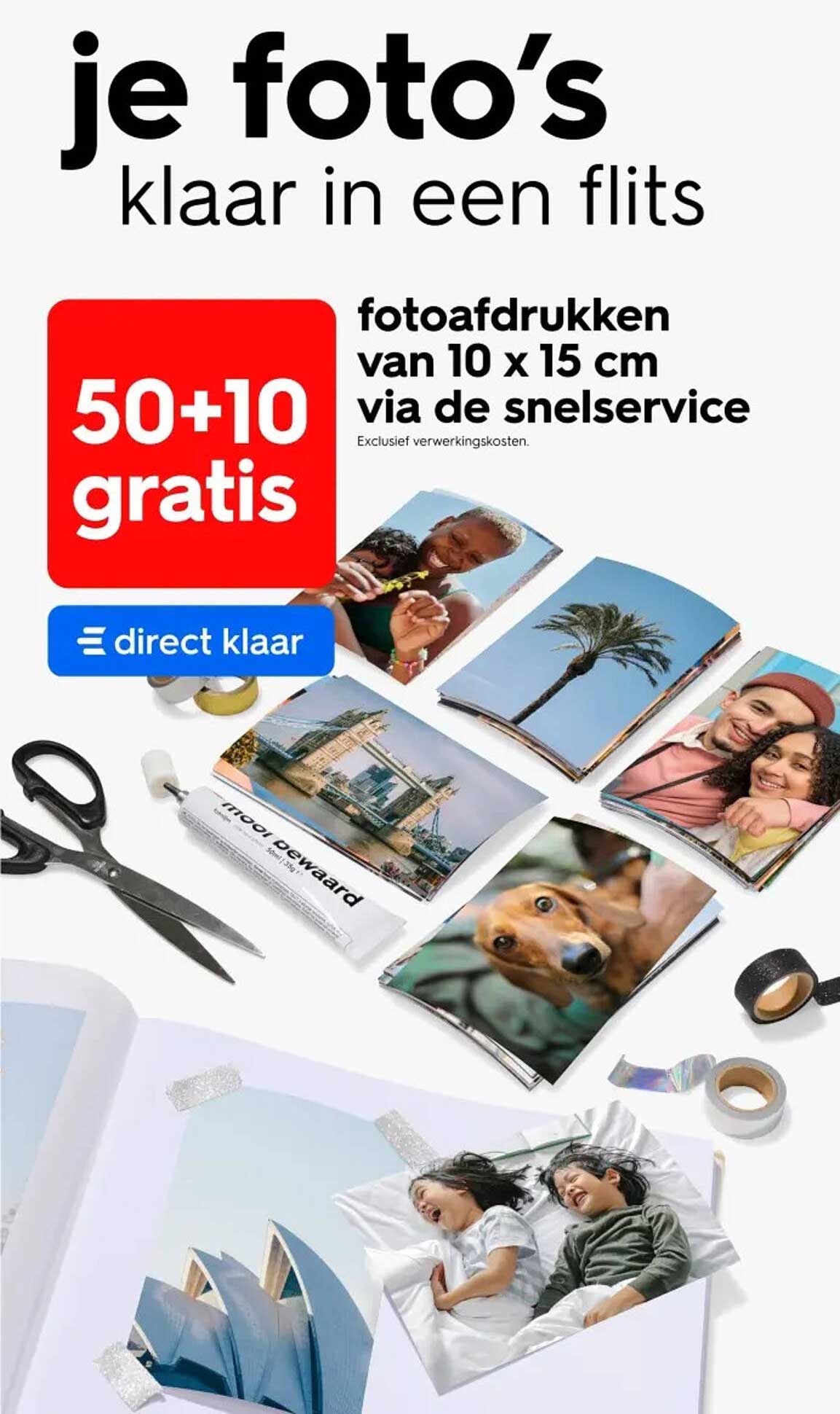 je foto’s klaar in een flits fotoafdrukken van 10 x 15 cm via de snelsservice 50+10 gratis