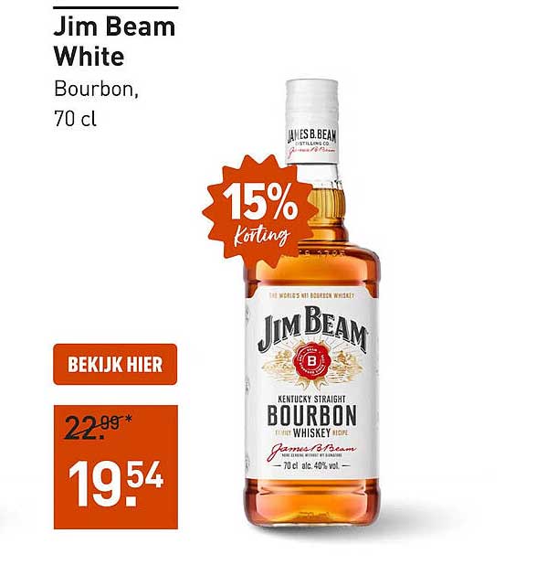 Jim Beam White Bourbon, 70 cl 15% korting