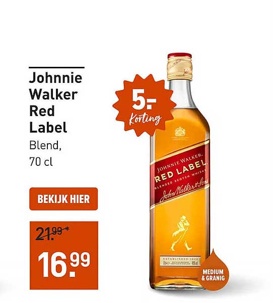 Johnnie Walker Red Label Blend, 70 cl 5,- korting