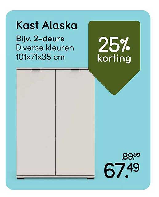 Kast Alaska Bijv. 2-deurs Diverse kleuren 101x71x35 cm 25% korting