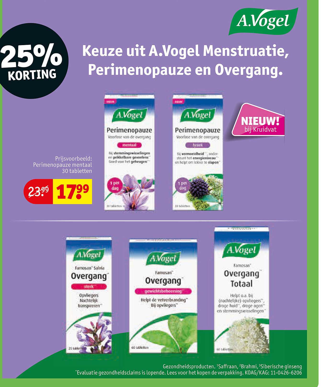 Keuze uit A.Vogel Menstruatie, Perimenopauze en Overgang. 25% korting