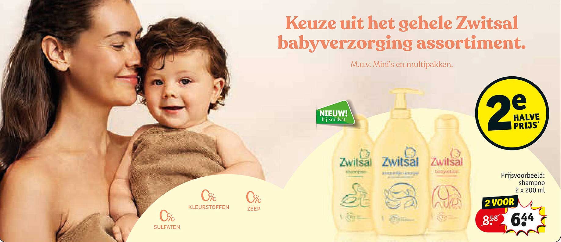 Keuze uit het gehele Zwitsal babyverzorging assortiment. 2e halve prijs