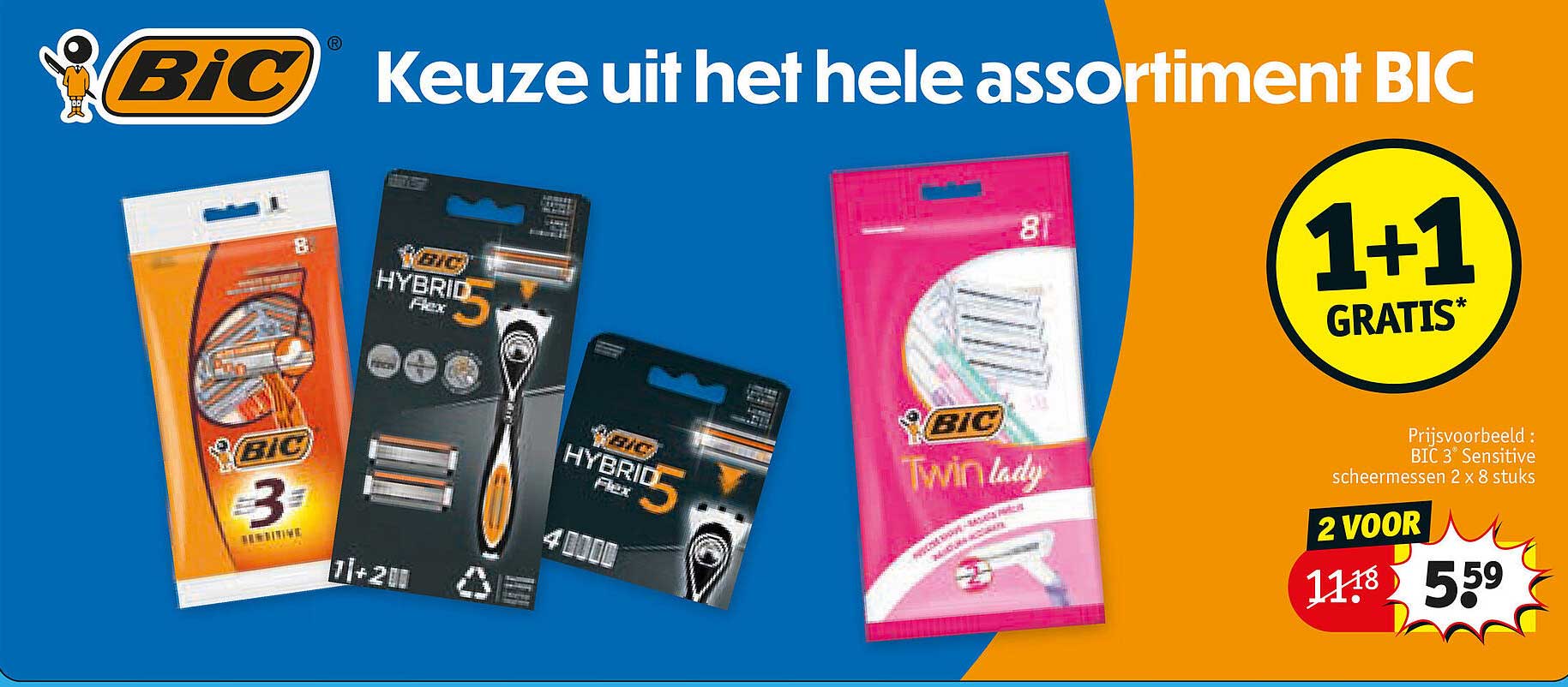 Keuze uit het hele assortiment BIC 1+1 gratis