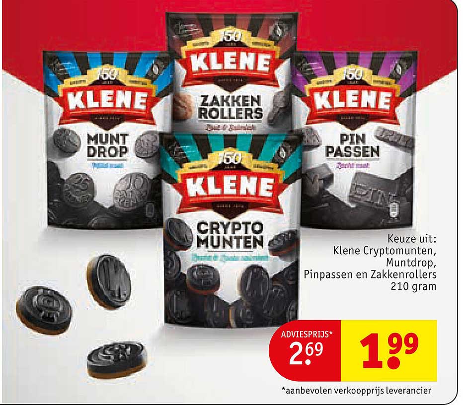 Keuze uit: Klene Cryptomunten, Mundrop, Pinpassen en Zakkenrollers 210 gram