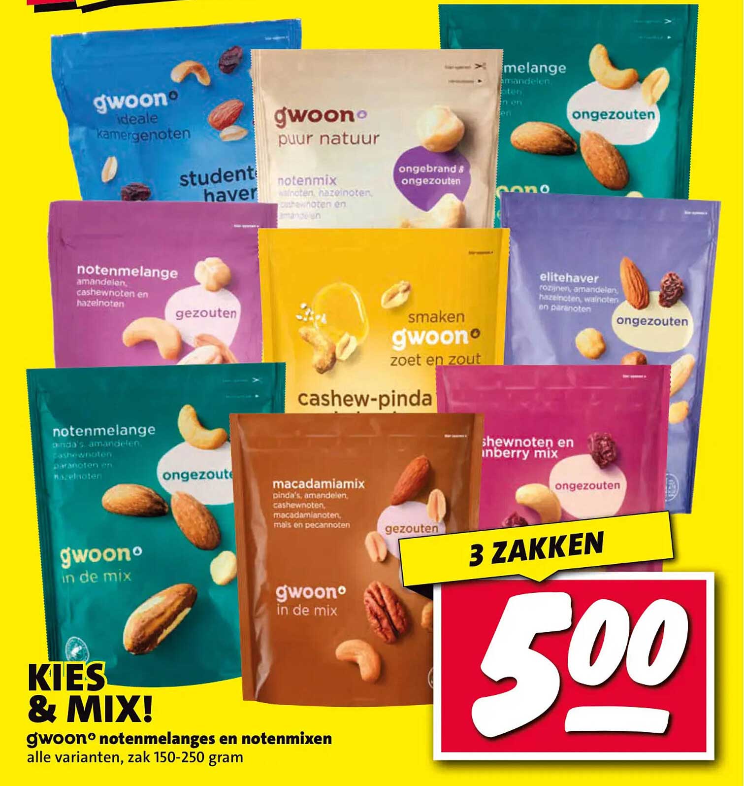 Kies & Mix! g'woon notenmelanges en notenmixen alle varianten, zak 150-250 gram