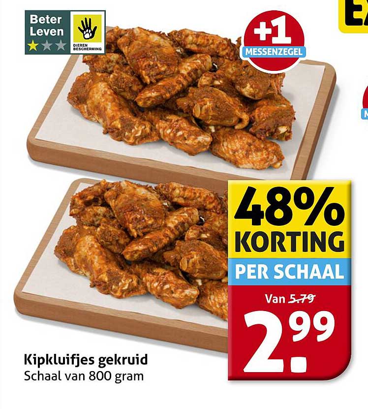 Kipkluifjes gekruid Schaal van 800 gram +1 MESSENZEGEL