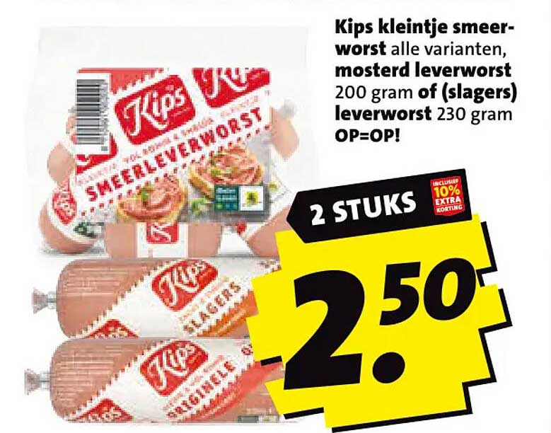 Kips kleintje smeerworst alle varianten, mosterd leverworst 200 gram of (slagers) leverworst 230 gram OP=OP! 2 STUKS