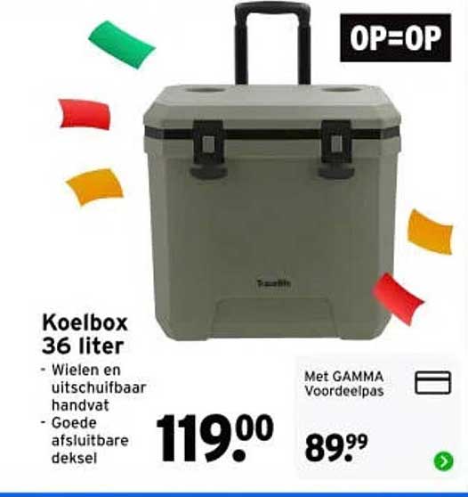 Koelbox 36 liter - Wielen en uitschuifbaar handvat - Goede afsluitbare deksel OP=OP