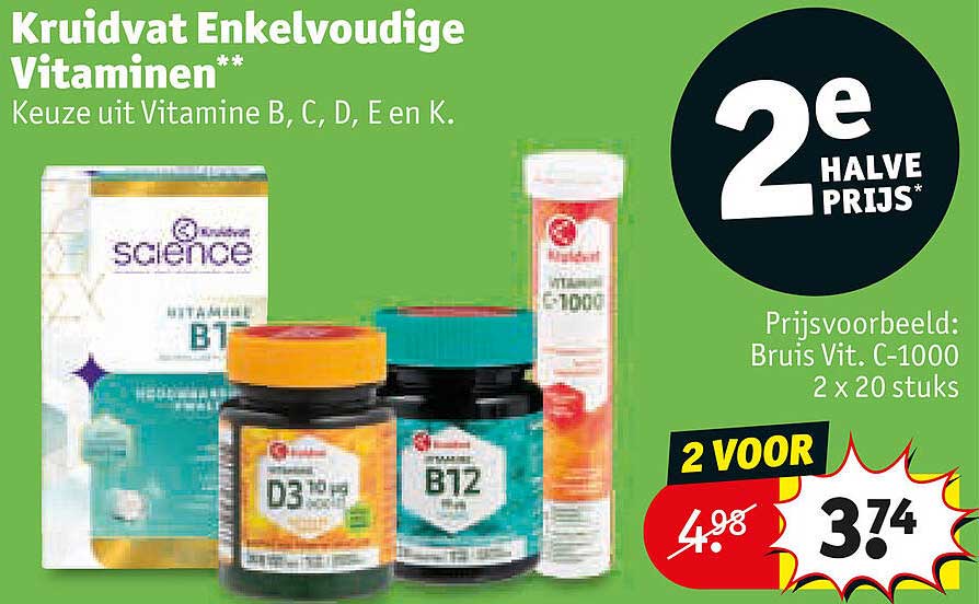 Kruidvat Enkelvoudige Vitaminen* Keuze uit Vitamine B, C, D, E en K. 2e halve prijs*