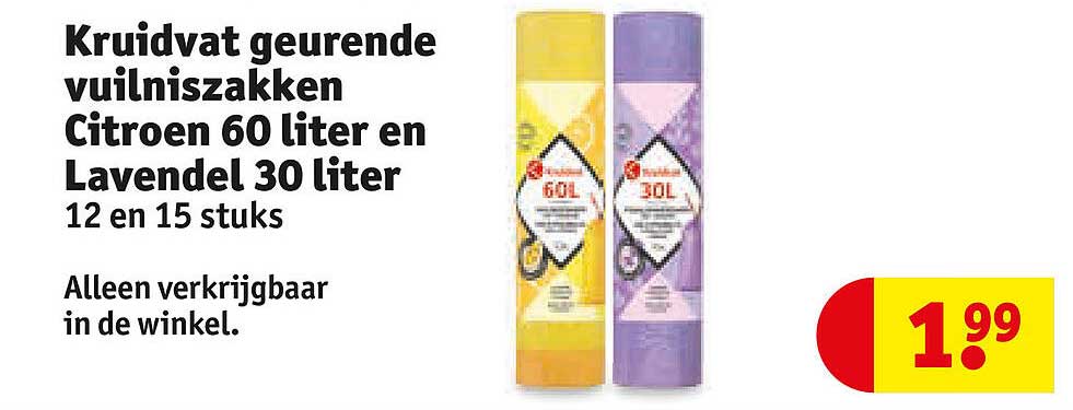 Kruidvat geurende vuilniszakken Citroen 60 liter en Lavendel 30 liter 12 en 15 stuks