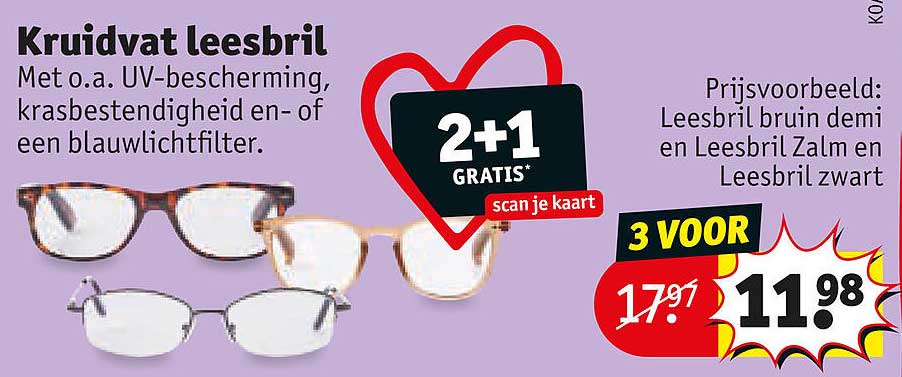 Kruidvat leesbril 2+1 GRATIS* scan je kaart