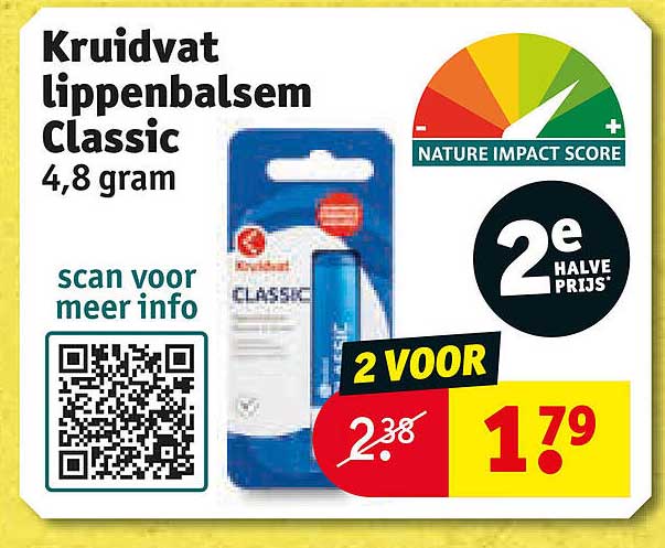 Kruidvat lippenbalsem Classic 4,8 gram 2e halve prijs