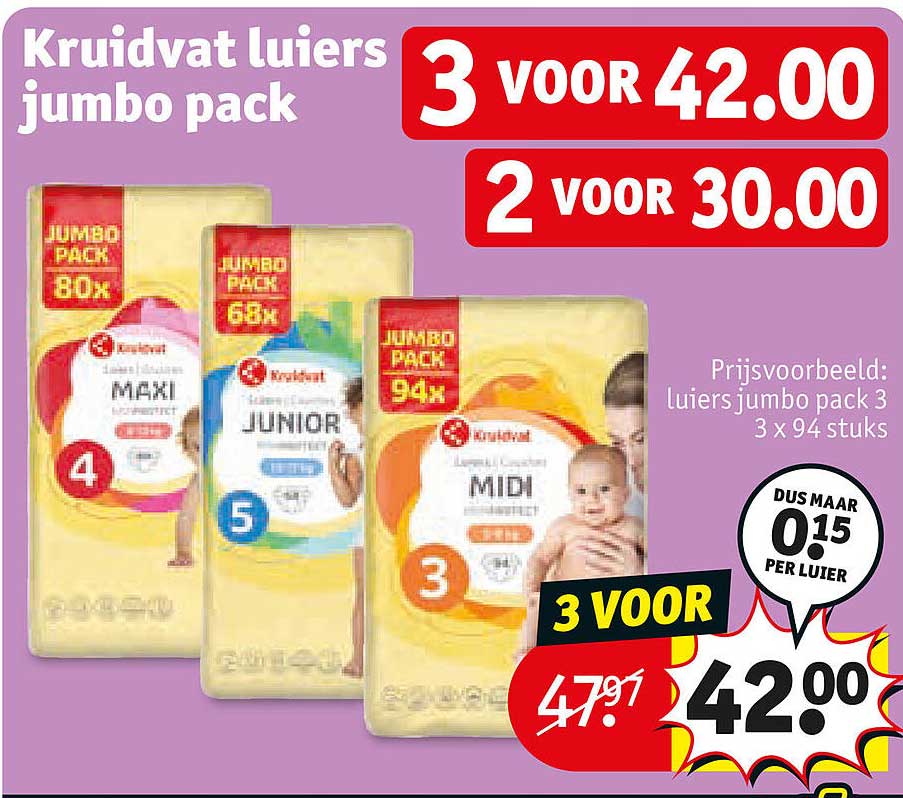 Kruidvat luiers jumbo pack 3 voor 42.00