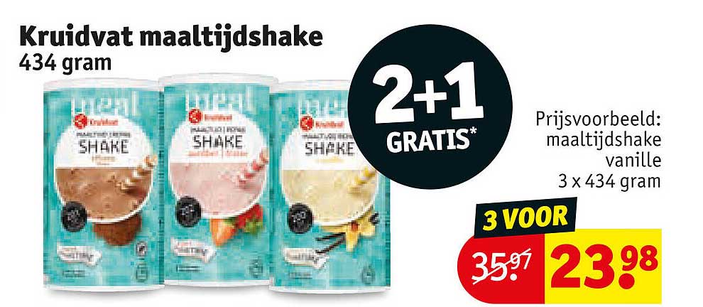 Kruidvat maaltijdshake 434 gram 2+1 GRATIS*