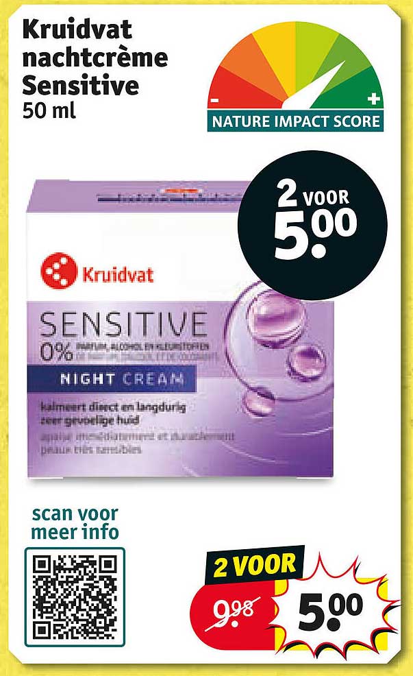 Kruidvat nachtcrème Sensitive 50 ml 2 voor 5.00
