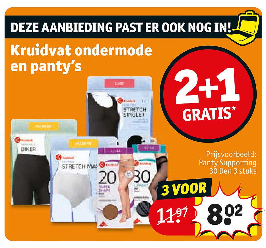 Kruidvat ondermode en panty's 2+1 gratis