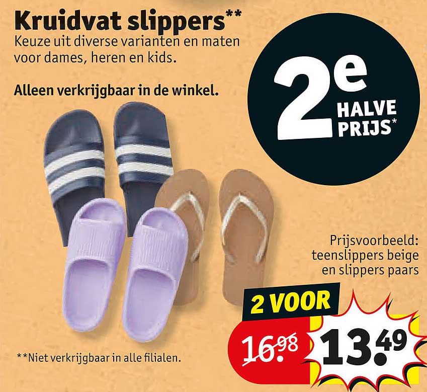 Kruidvat slippers 2e halve prijs