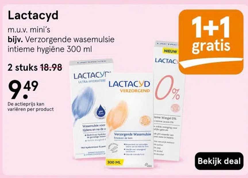 Lactacyd m.u.v. mini's bijv. Verzorgende wasemulsie intieme hygiëne 300 ml 1+1 gratis