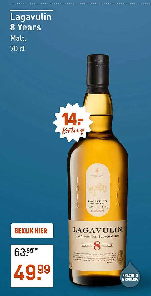 Lagavulin 8 Years Malt, 70 cl 14,- korting