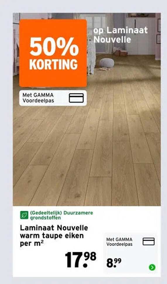 Laminaat Nouvelle warm taupe eiken per m² 50% KORTING