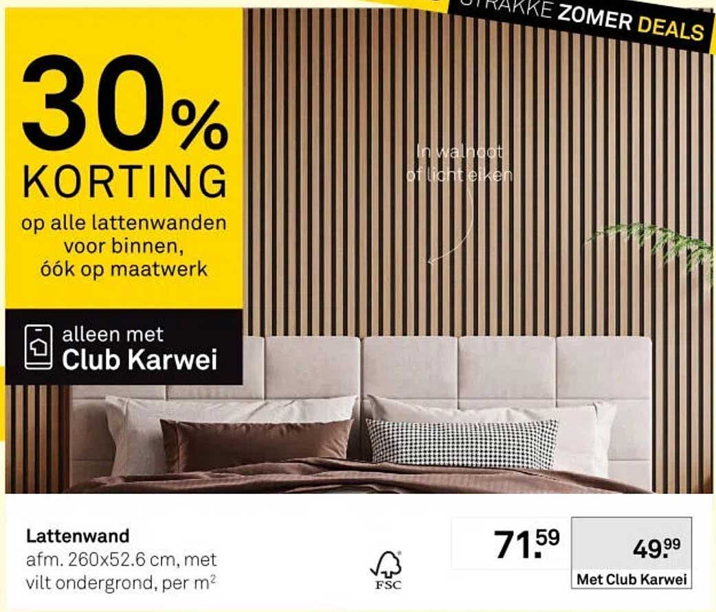 Lattenwand 30% korting op alle lattenwanden voor binnen, óók op maatwerk