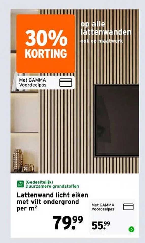 Lattenwand licht eiken met vilt ondergrond per m²
