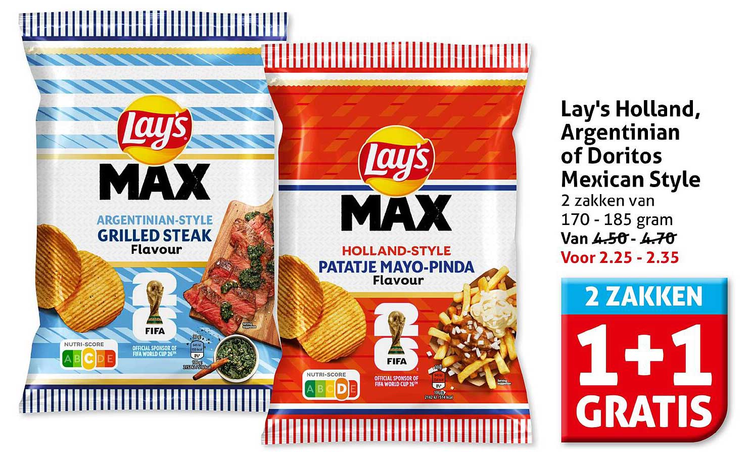 Lay's Holland, Argentinian of Doritos Mexican Style 2 zakken 1+1 gratis