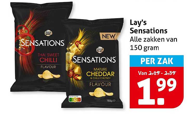Lay's Sensations Alle zakken van 150 gram PER ZAK