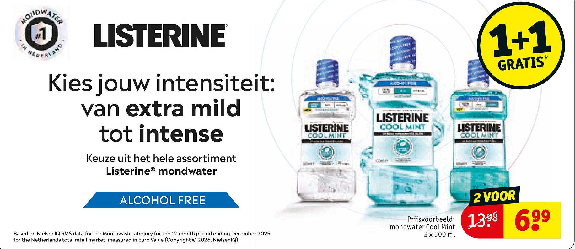 Listerine mondwater 1+1 gratis