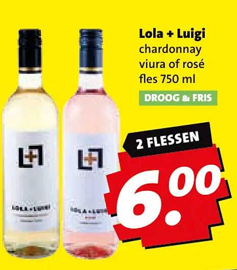 Lola + Luigi chardonnay viura of rosé fles 750 ml 2 flessen