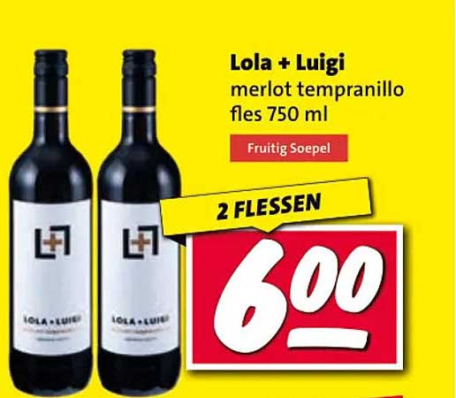 Lola + Luigi merlot tempranillo fles 750 ml 2 FLESSEN