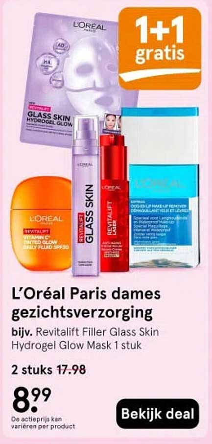 L'Oréal Paris dames gezichtsverzorging 1+1 gratis