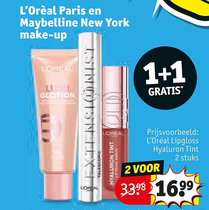 L'Oréal Paris en Maybelline New York make-up 1+1 GRATIS*