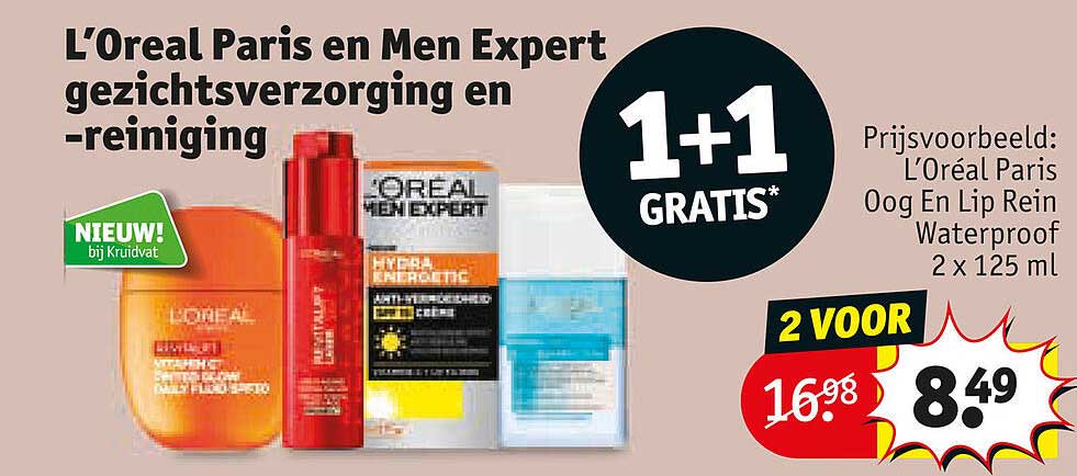 L’Oréal Paris en Men Expert gezichtsverzorging en -reiniging 1+1 GRATIS*