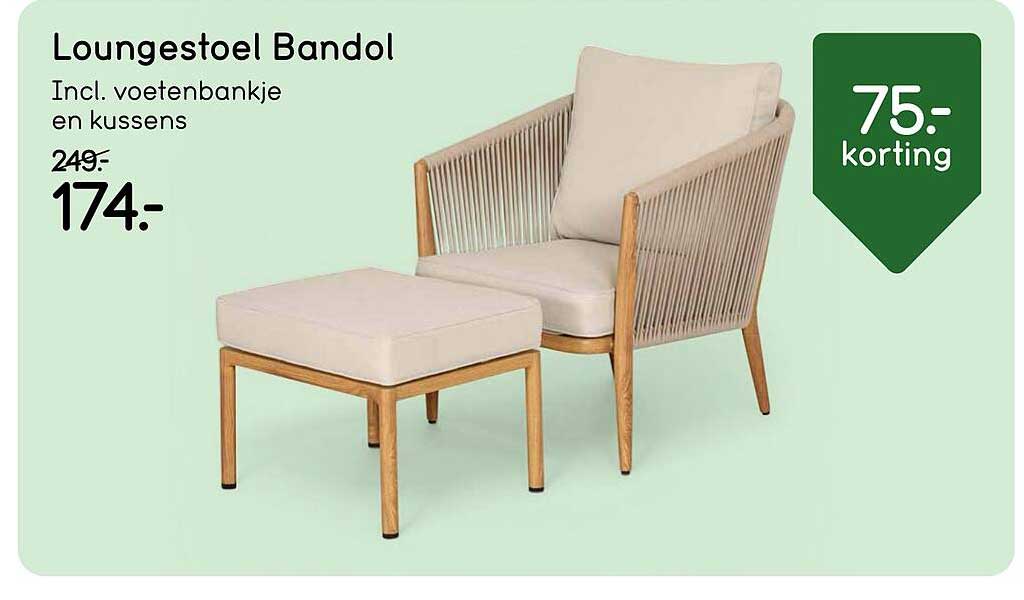 Loungestoel Bandol Incl. voetenbankje en kussens 75- korting
