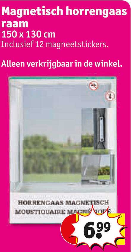 Magnetisch horrengaas raam 150 x 130 cm Inclusief 12 magneetstickers. Alleen verkrijgbaar in de winkel.