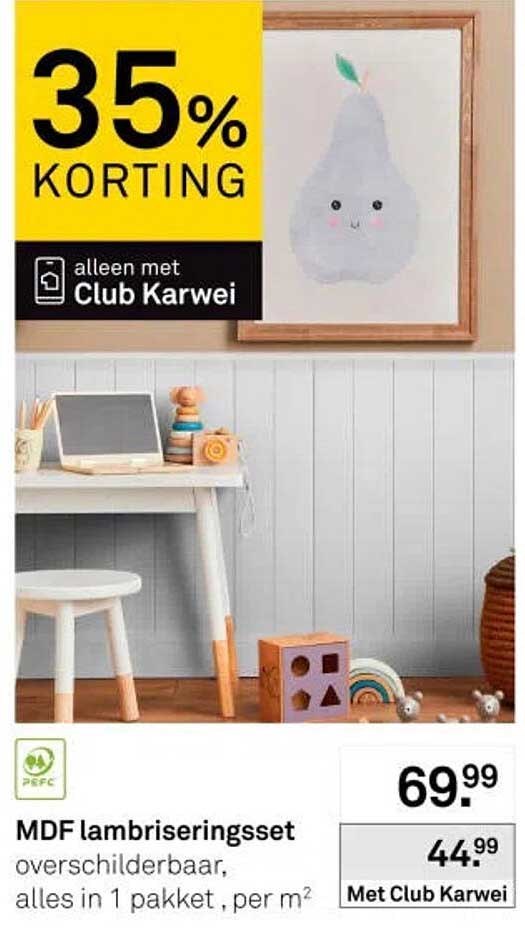 MDF lambriseringset overschilderbaar, alles in 1 pakket, per m²