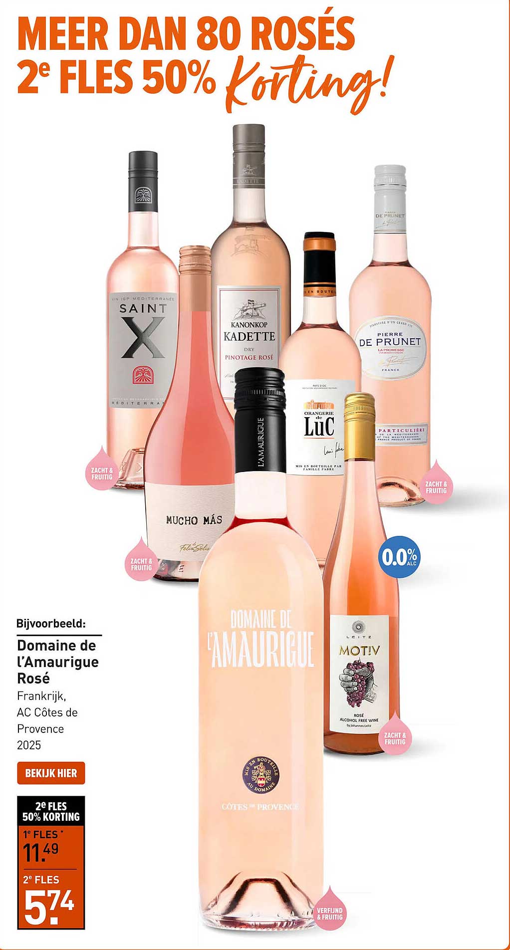 Meer dan 80 rosés 2e fles 50% korting!