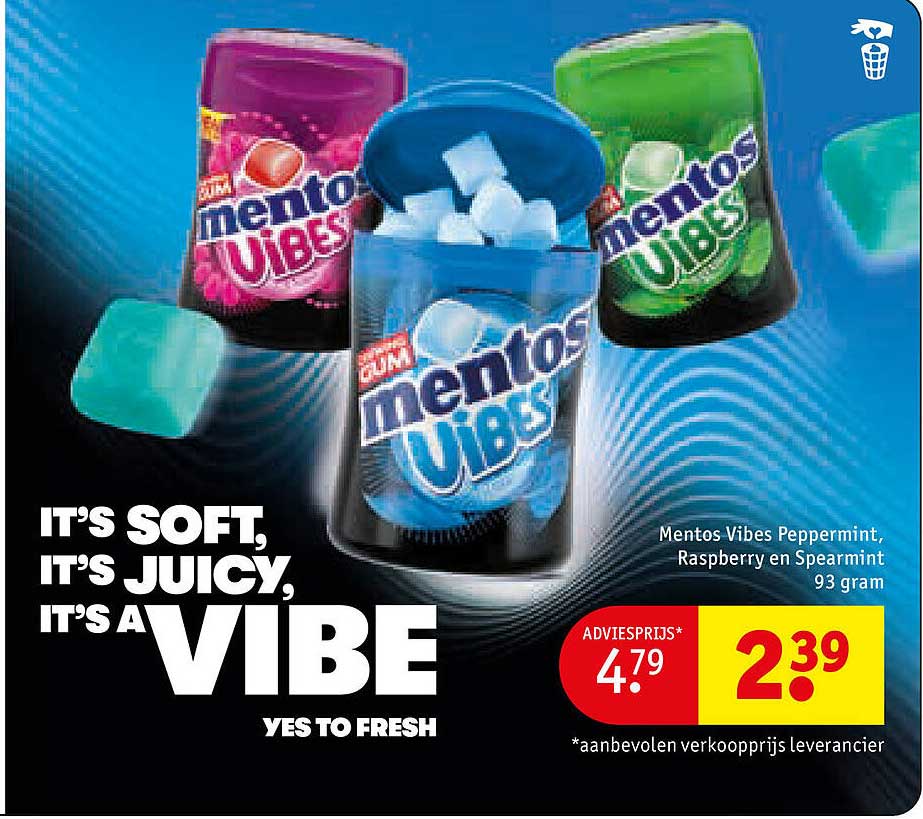 Mentos Vibes Peppermint, Raspberry en Spearmint 93 gram