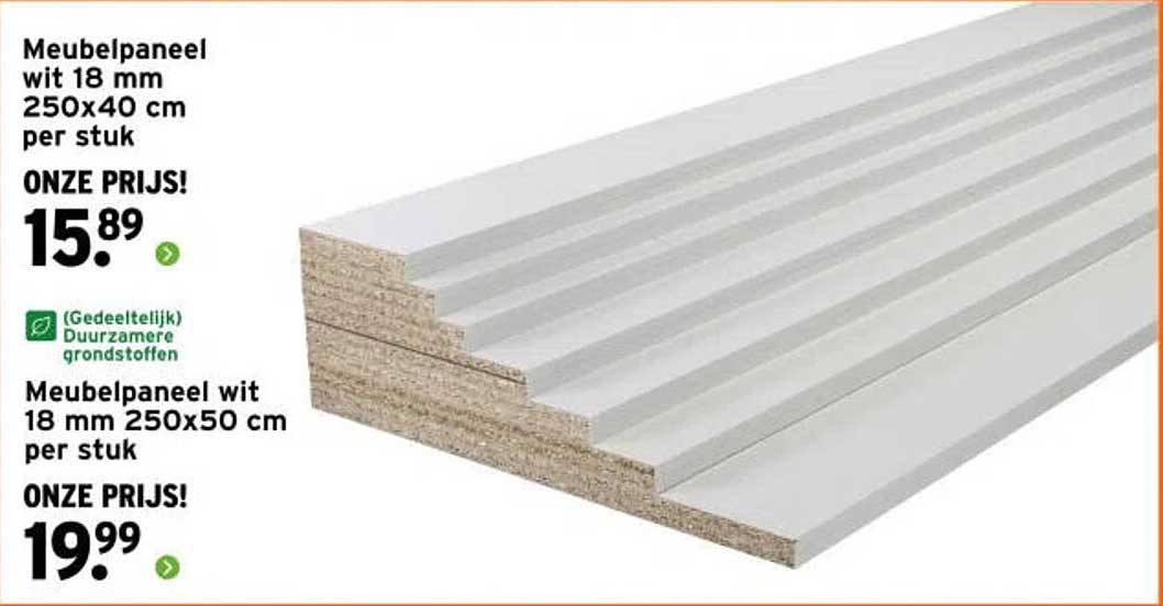 Meubelpaneel wit 18 mm 250x40 cm per stuk