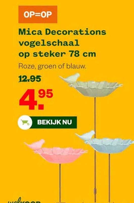 Mica Decorations vogelschaal op steker 78 cm
