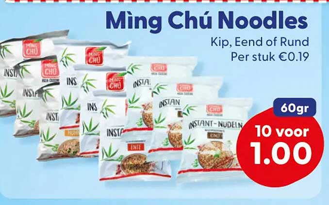 Ming Chu Noodles Kip, Eend of Rund 60gr 10 voor 1.00