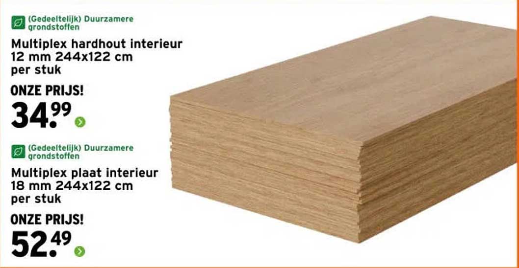 Multiplex hardhout interieur 12 mm 244x122 cm per stuk