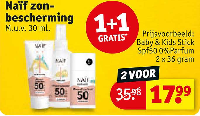 Naïf zon-bescherming M.u.v. 30 ml. 1+1 GRATIS*