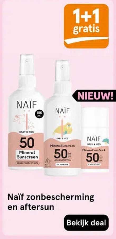 Naïf zonbescherming en aftersun 1+1 gratis