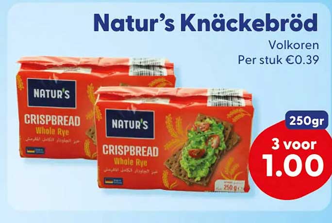 Natur’s Knäckebröd Volkoren 250gr 3 voor 1.00