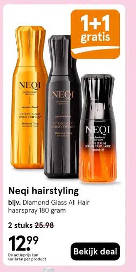 Neqi hairstyling bijv. Diamond Glass All Hair haarspray 180 gram 1+1 gratis