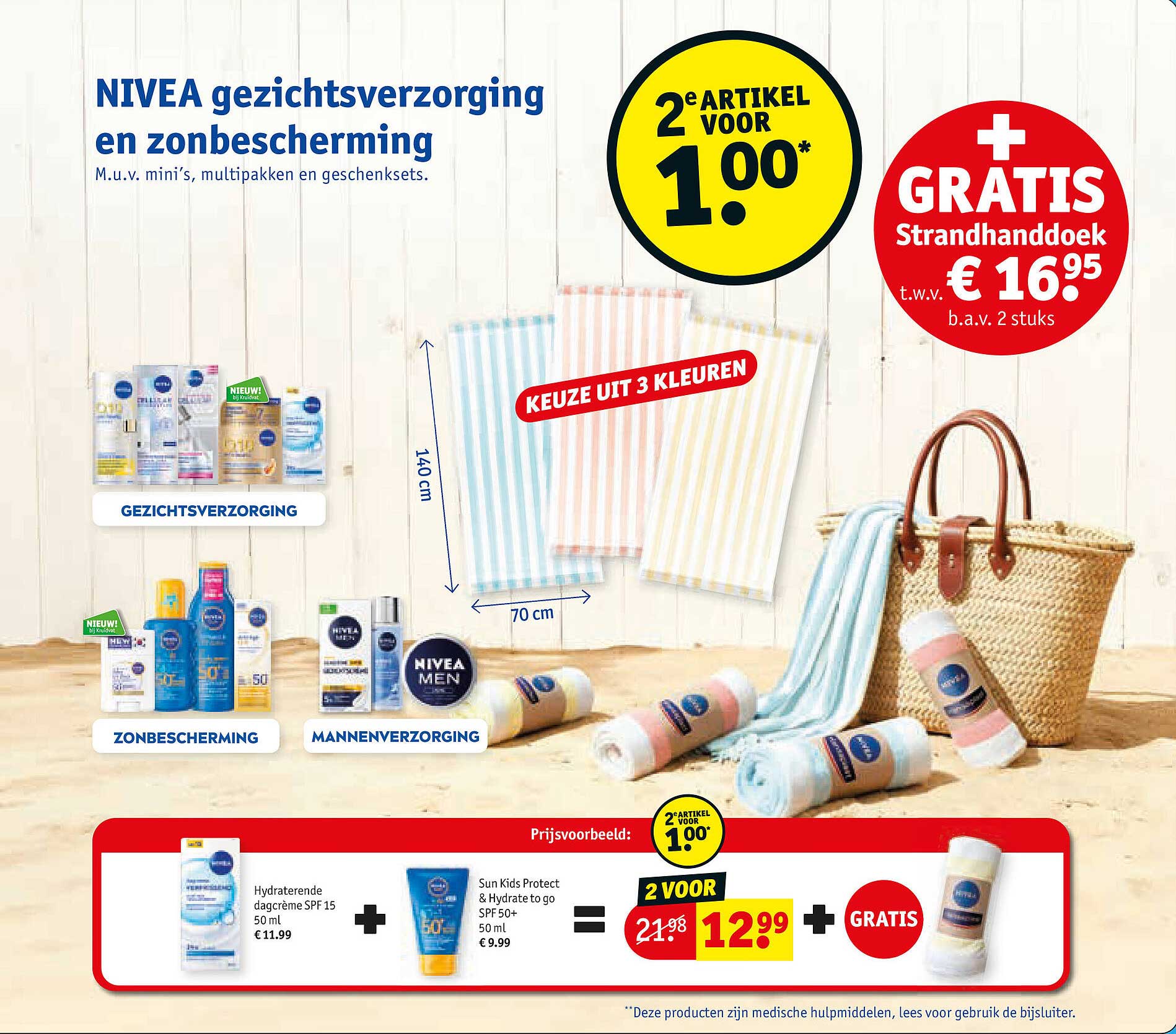 NIVEA gezichtsverzorging en zonbescherming 2e artikel voor 1.00 + GRATIS Strandhanddoek
