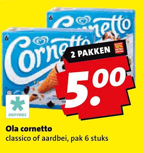 Ola cornetto classico of aardbei, pak 6 stuks 2 pakken
