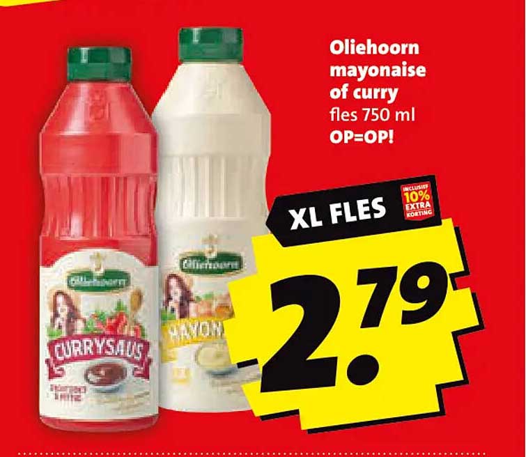 Olilehoorn mayonaise of curry fles 750 ml OP=OP! XL FLES inclusief 10% extra korting